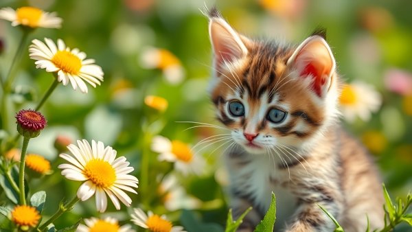 Котёнок,лето,цветы.34