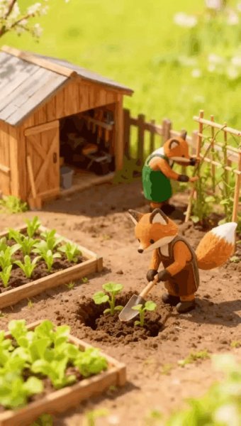 GIF лисички и огород