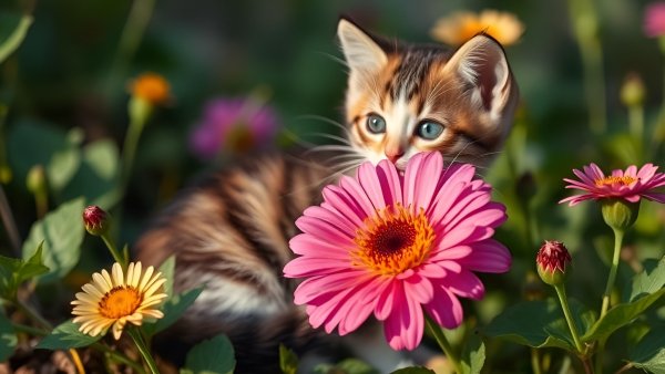 Котёнок,лето,цветы.05
