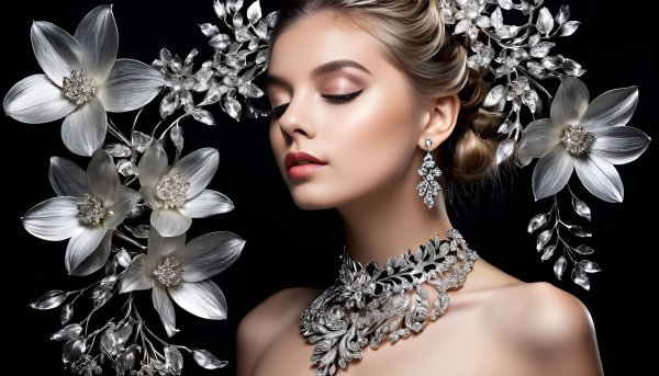 Девушка,цветы,серебро,украшения,фэнтези.18