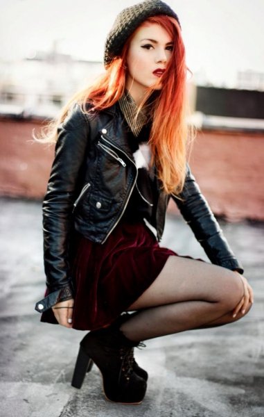 Leather jacket and mini