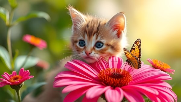 Котёнок,лето,цветы.16