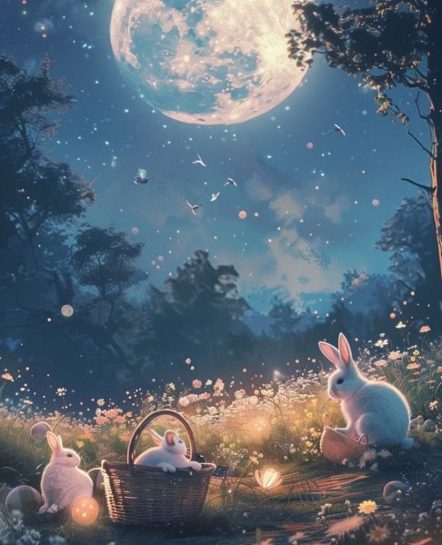 Білі кролики у лісі