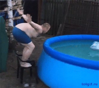 гифки, толстяк, бассейн