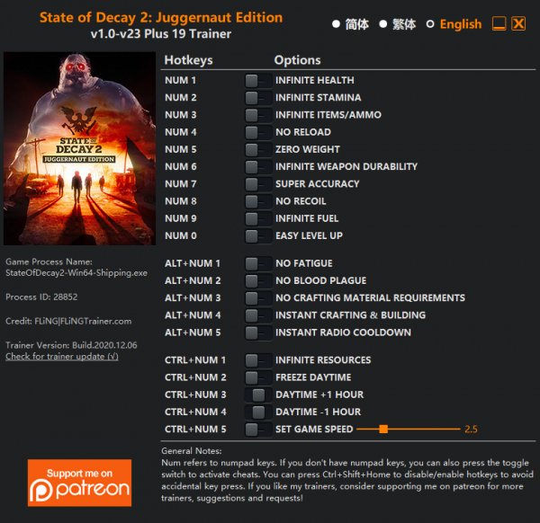 State of Decay 2 Juggernaut Edition Trainer +19 v23 {FLiNG}