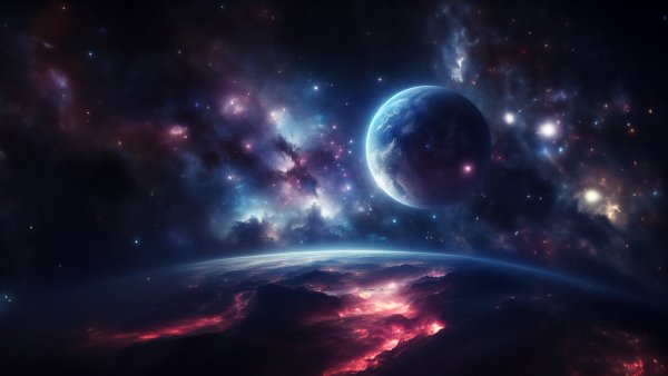 Space-universe-stars-nebula-planet-red-blue
