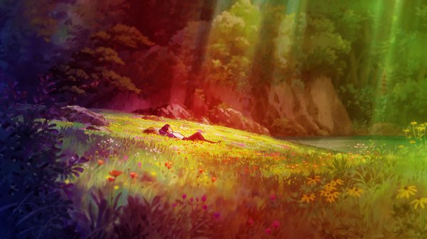 anime colourful garden man 4k hd