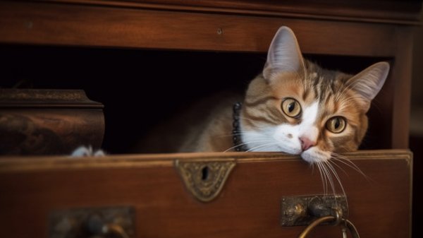 Pngtree-tabby-cat-peeking-out-of-a-wooden-drawer-image 25235