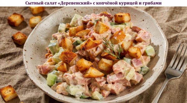 Сытный салат "Деревенский" с копчёной курицей и гр