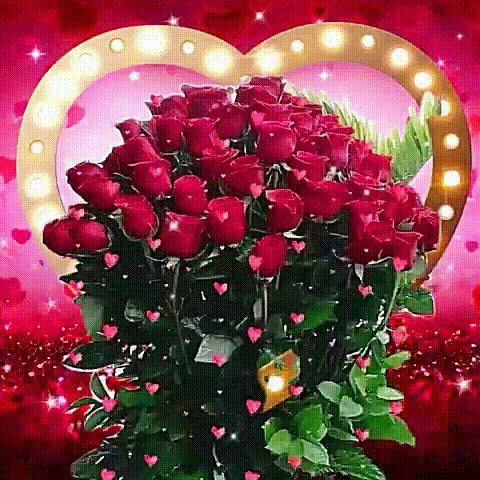 Моим друзьям хочу пожелать! букет роз и рисуется сердце