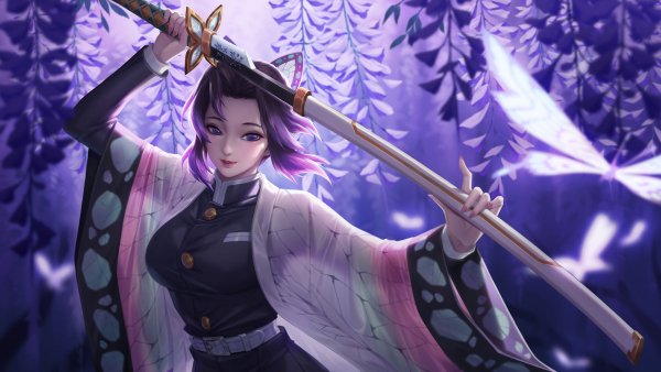 demon slayer shinobu kochou with purple eyes purple hair havi