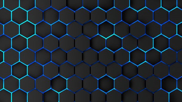 Hexagons-black-blue-glowing-geometry