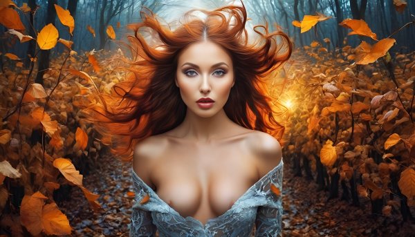 Девушка и осень,обои на рабочий стол.054