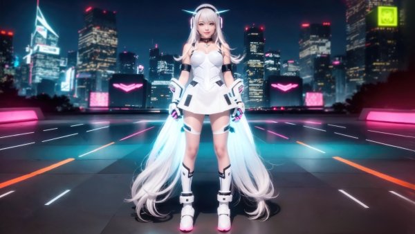 Asian cyber girl city lights-armor-character