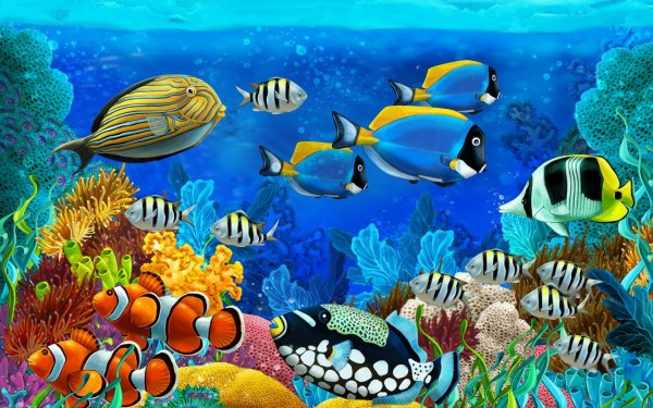 рыбы кораллы море морское дно..file