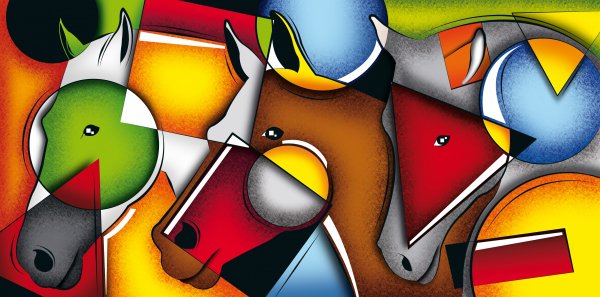 Horses-cubism-red-green-geometry
