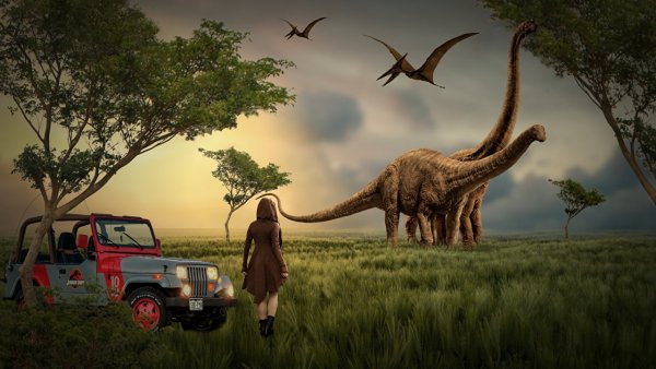 Dinosaurs Jeep Grass 569412 1280x720