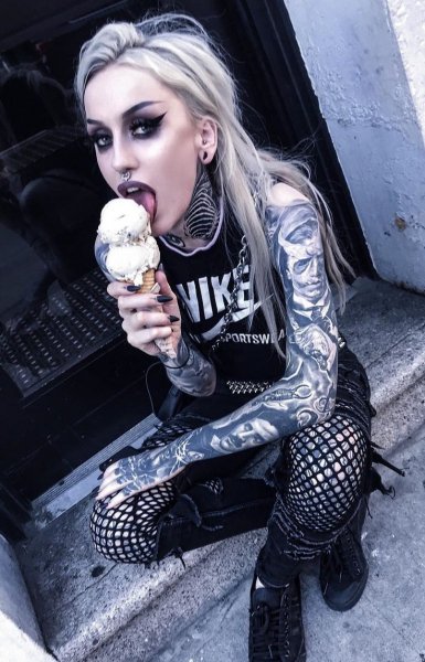 Model Hollie Pryce-Jones all black gothic