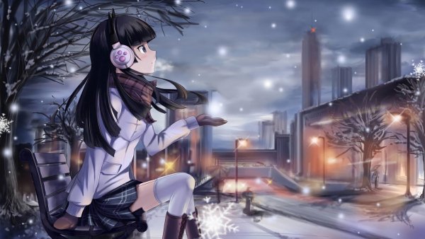 Anime Girl Winter Night