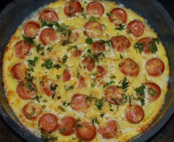 ЗАПЕКАНКА ИЗ КАРТОФЕЛЯ С СОСИСКАМИ