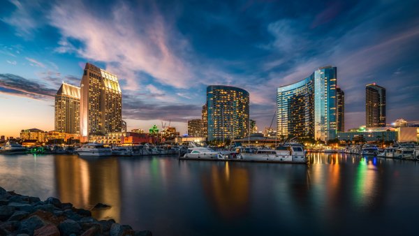 USA Scenery Skyscrapers Sky Marinas Yacht San Diego Night