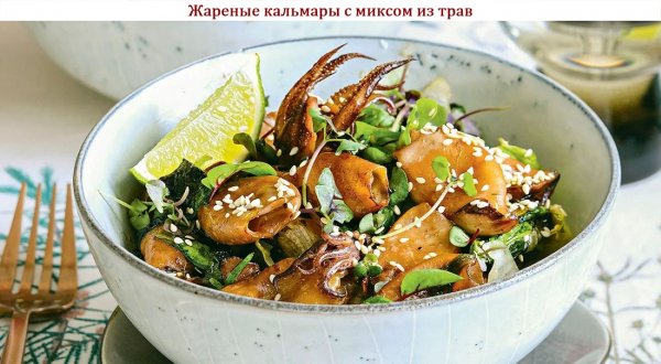 Жареные кальмары с миксом из трав