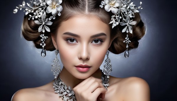 Девушка,цветы,серебро,украшения,фэнтези.38