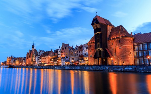Poland Gdańsk Houses Evening Rivers Waterfront 3840x2400