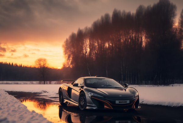 Car-mclaren-snow-forest-road