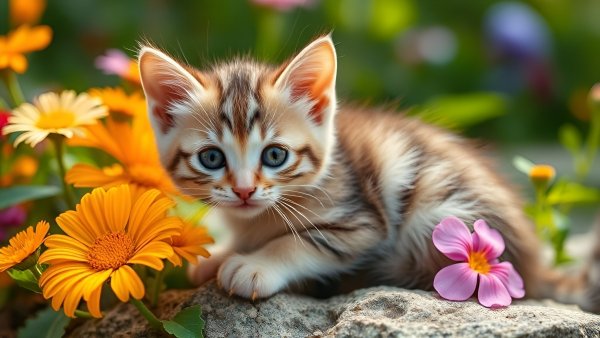 Котёнок,лето,цветы.03