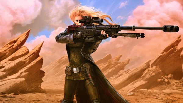 Warrior-girl-rifle-desert-weapon-blonde-fantasy-art-digital