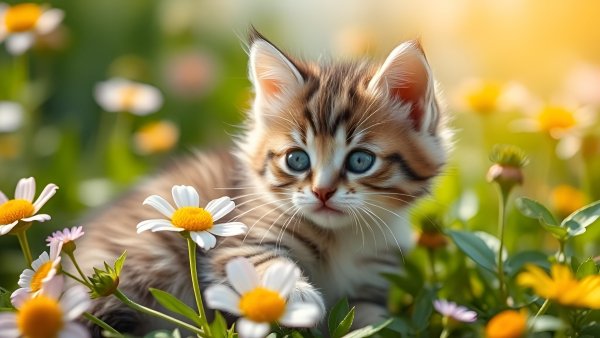 Котёнок,лето,цветы.39