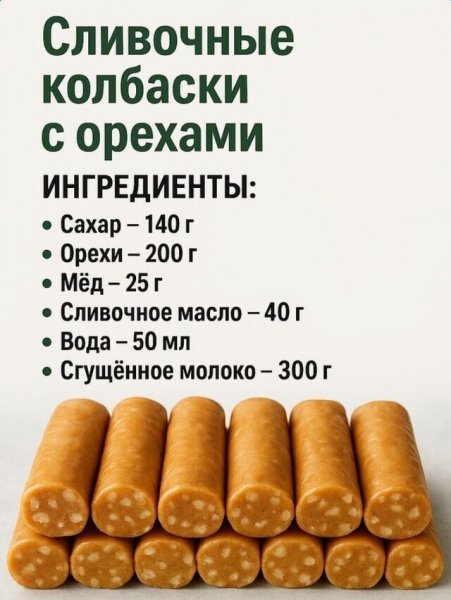 Сливочные колбаски с орехами