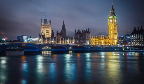 River-water-reflection-night-bridge-lights-Big-Ben-England-Lo