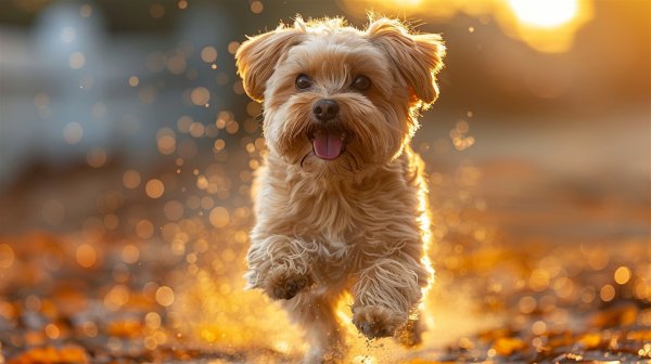 Dog-running-autumn-sun-golden-joy