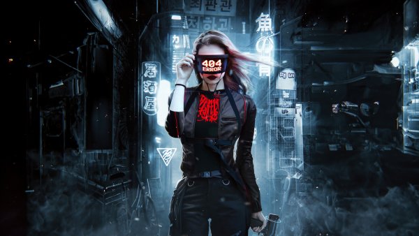 Ошибка 404 Обои для рабочего стола Cyberpunk girl