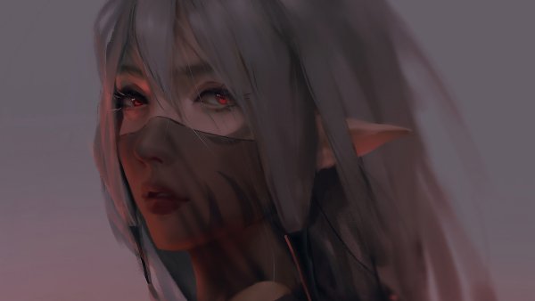 Red Moon Anime Girl Face Covered