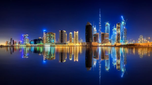 Dubai reflected in the Persian Gulf