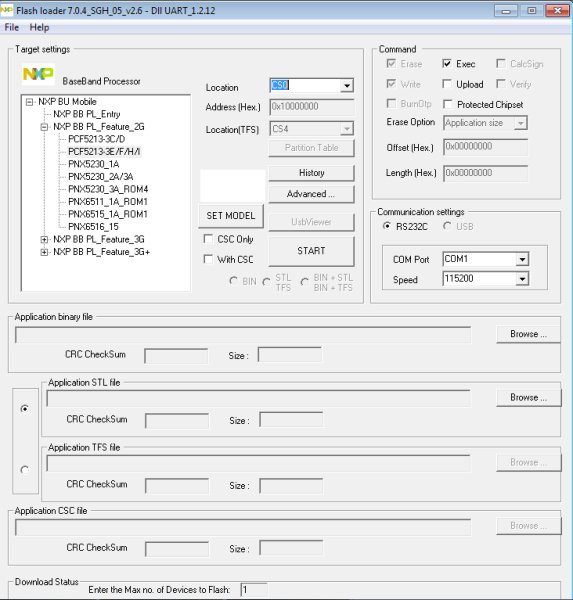 Flash loader v7.0.4 SGH 05 v2.6 Dll UART