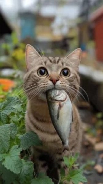 Котёнок с рыбой