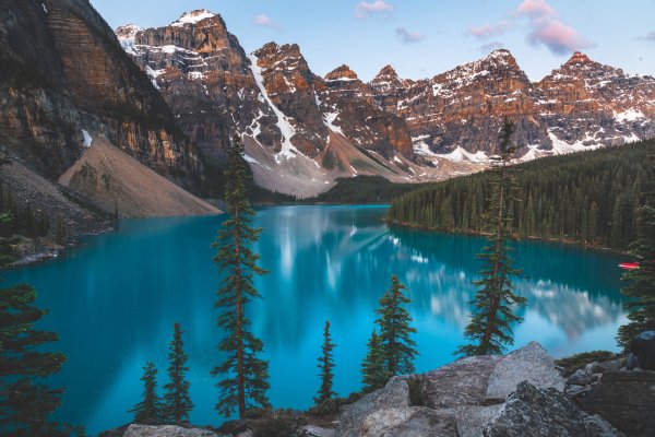 Mountains lake forest trees snow water nature landscape-2062
