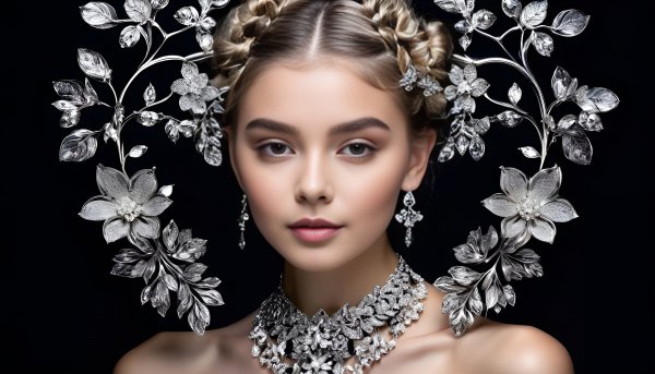 Девушка,цветы,серебро,украшения,фэнтези.15