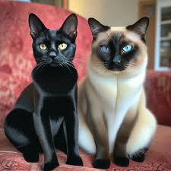 Чёрный и сиамский коты