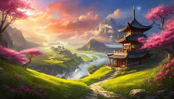 Фэнтези,пейзаж,в азиатском стиле,китай,архитектура17