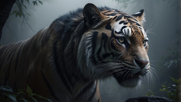 Tigr vislejivaushij dobichu v nochnih djungljah