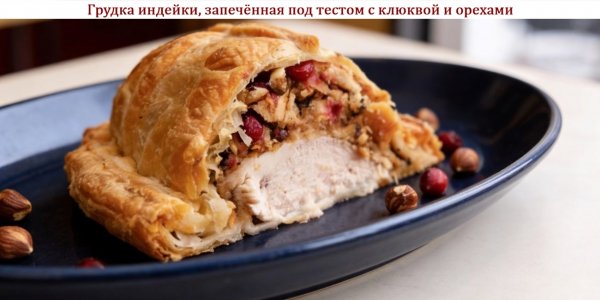 Грудка индейки, запечённая под тестом с клюквой и орехами
