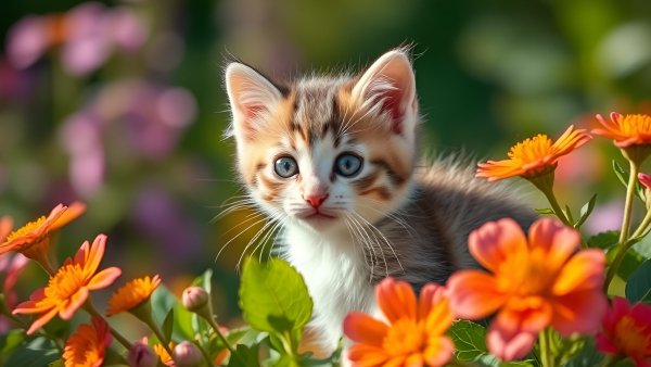 Котёнок,лето,цветы.33