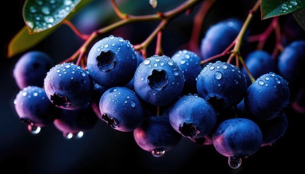 Berries-drops-water-dark-background