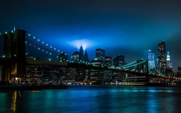 Vladtech gorod noch ogni reka most bruklin nyu-york 3840x2400