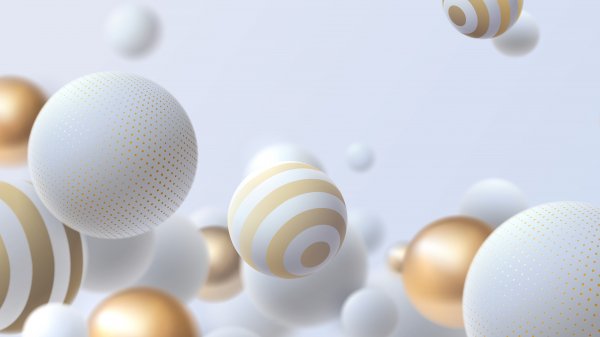 Gold-spheres-white-geometry-patterns